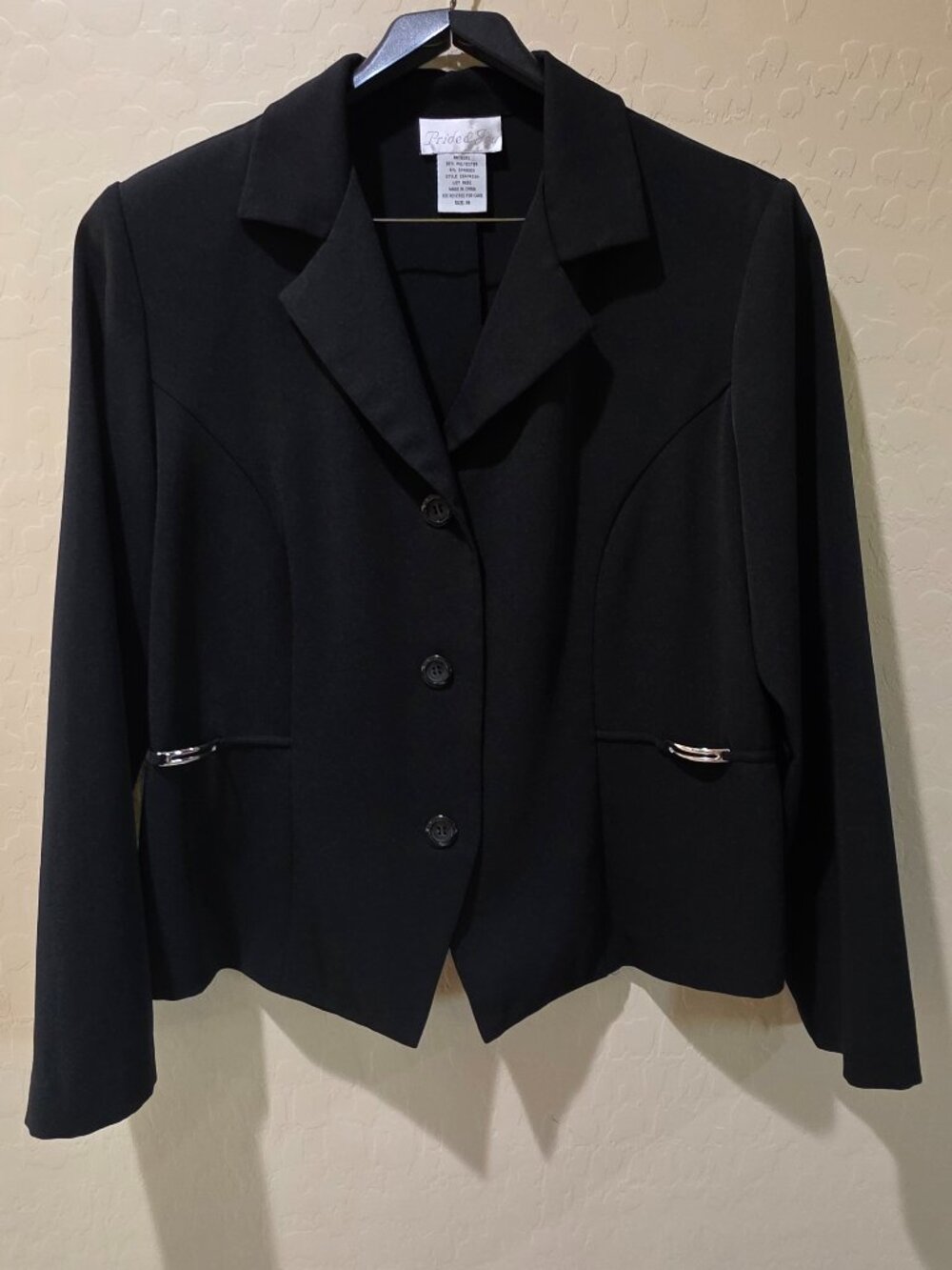 Women's Pride & Joy Black Blazer 3-Button Silver Hardware Accent SZ 16 Career